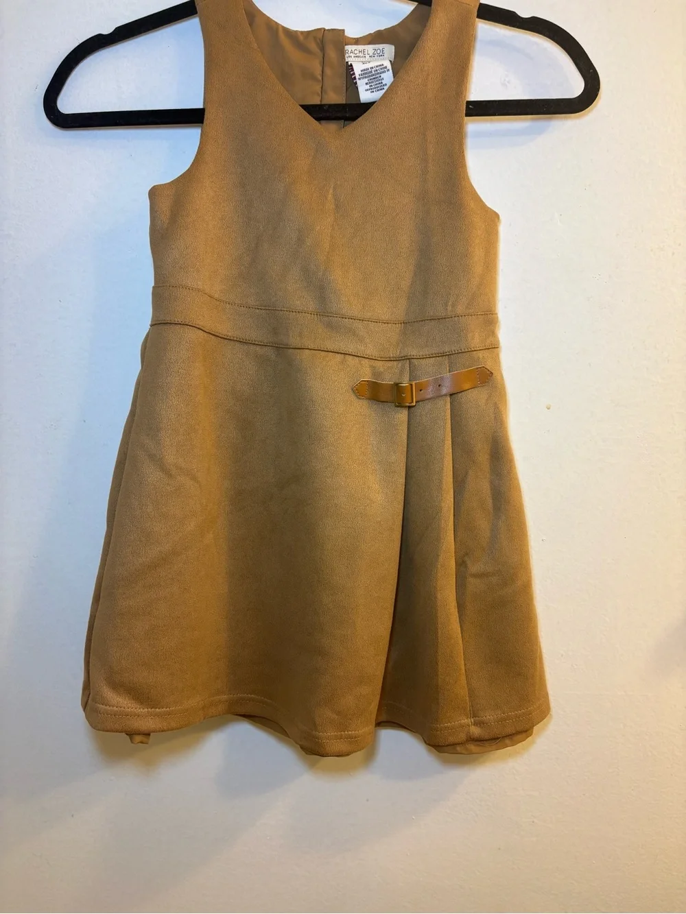 Rachel Zoe Girls' Camel Tan Sleeveless A-Line Dress with Decorative Belt